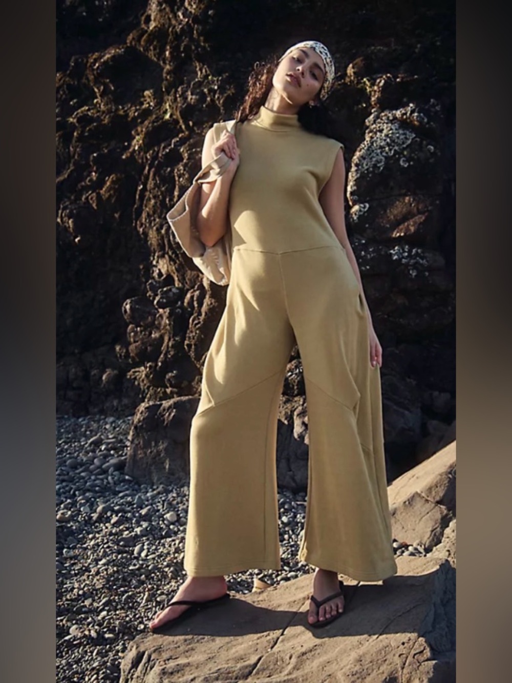 Free people Nat One-Piece Sleeveless Wide-Leg Jumpsuit in Olive